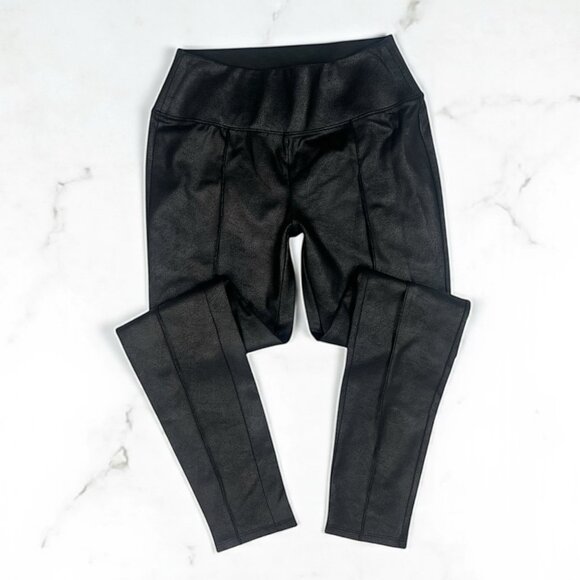 Nine West Faux Leather Seamed Ponte Knit Leggings Small Skinny Pull On Pintuck - Picture 1 of 10